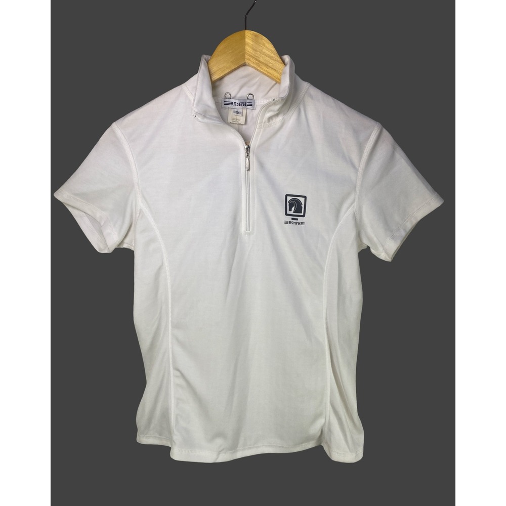 Romfh Equestrian Show Shirt Womens White CoolMax Short Sleeve Quarter Zip Size 2 - Picture 1 of 8